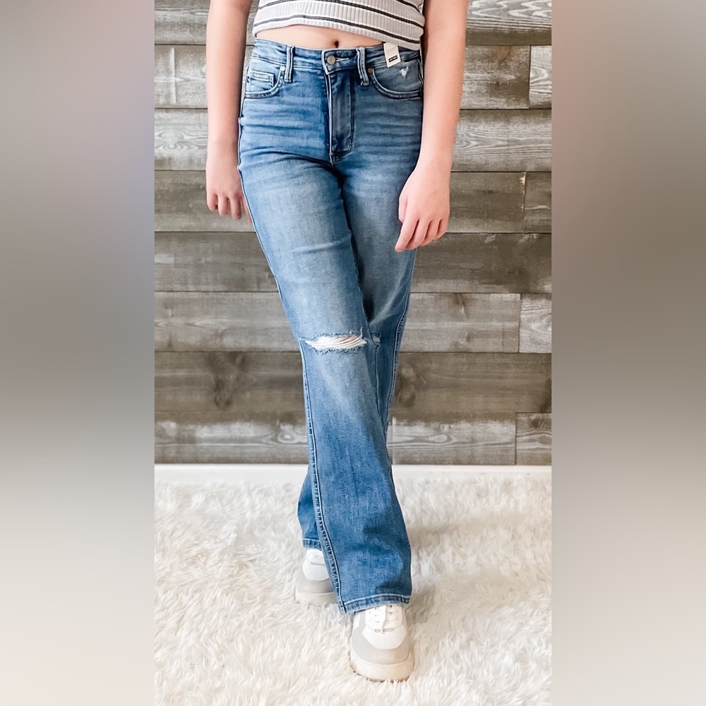 judy blue high waist tummy control 90s straight jeans destroyed knees